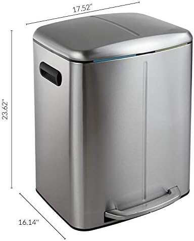 happimess HPM1005A Marco Rectangular 10.5-Gallon Double Bucket Trash Can with Soft-Close Lid, Modern, Minimalistic, Fingerprint Proof for Home, Kitchen, Laundry Room, Office, Stainless Steel