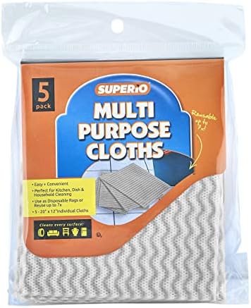 Superio Handy Wipes for Kitchen Multi-Purpose Heavy-Duty Reusable Cleaning Cloth for House, Bathroom, and Office. Disposable Dish Towel (5 Grey)