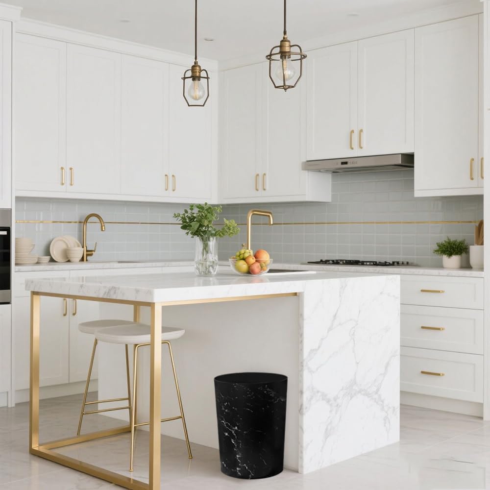 Feisco Small Trash Can for Bathroom, 2 Gallon Trash Can Trash Bin Wastebasket Garbage Can for Kitchen,Bathroom Office, Bedroom,Dorms,Laundry Room (Black, 2 Pack)