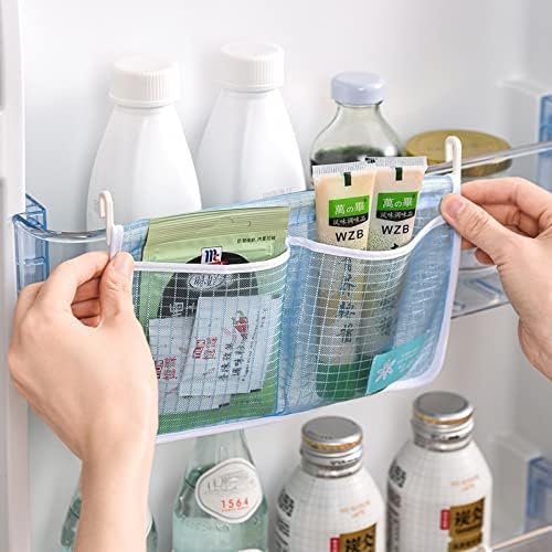 3PCS Refrigerator Door Organizer Set, Fridge Hanging Mesh Bag for Kitchen Storage Bag, Household Sundries Sorting Bag Used to Refrigerator Side Door, Only for Small Objects Containers (White)