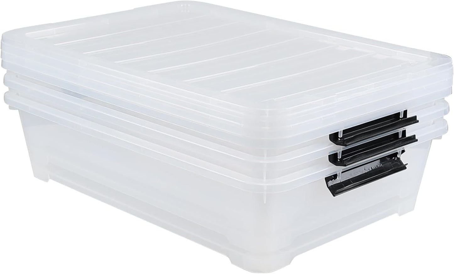 3 Packs 40 Quart Large Under Bed Storage Box, Wheeled Under Bed Storage Containers, Clear