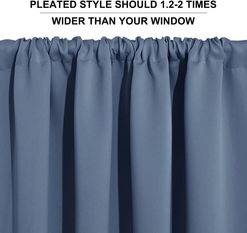 RYB HOME Blackout Closet Curtains - Thermal Insulated Noise Reducing Energy Efficiency Small Window Decor for Kitchen Bedroom Bathroom, 42 inches Wide x 54 inches Long, Stone Blue, 1 Pair