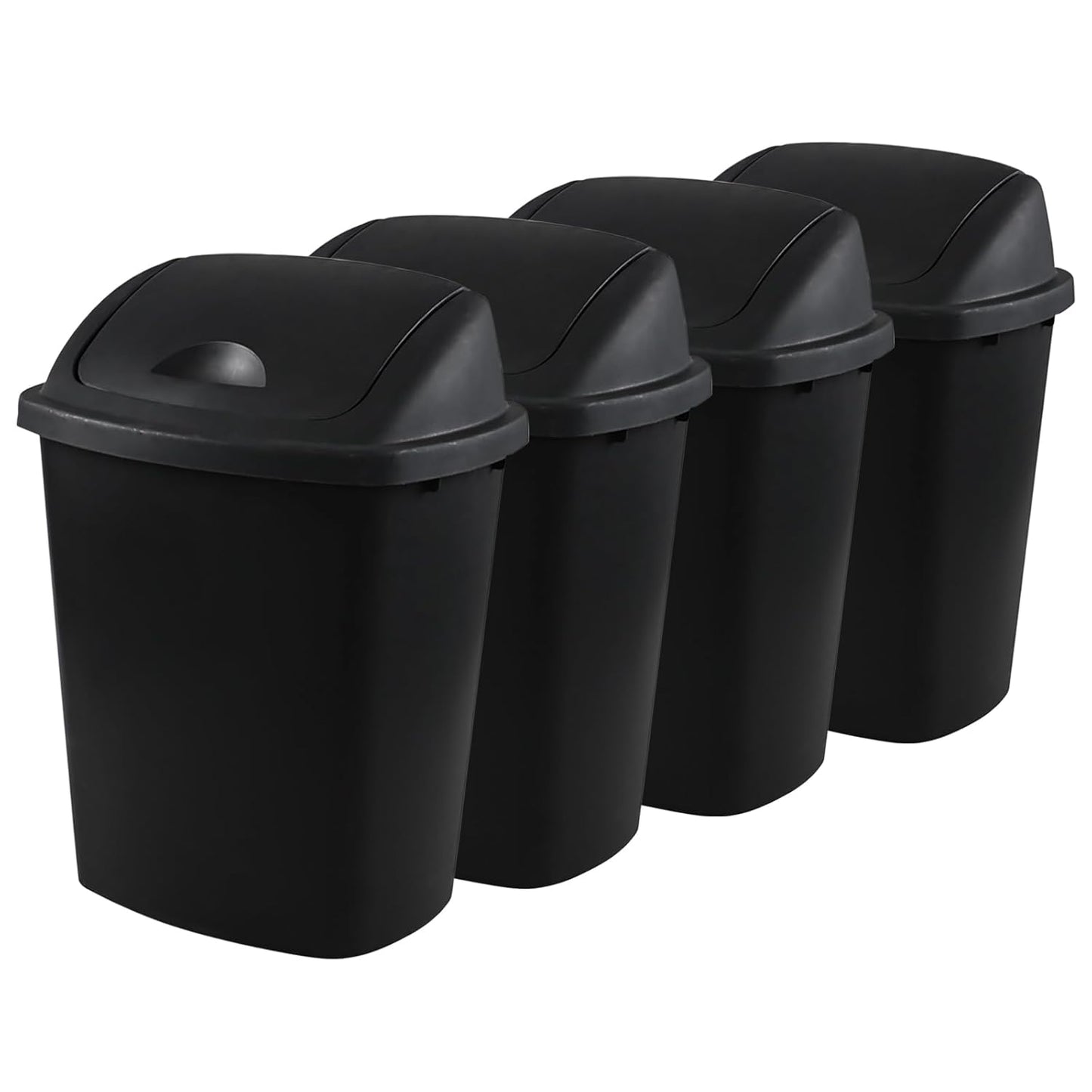 25 Liter Plastic Swing-Top Trash Can, 4-Pack Swing Lid Waste Can, Black