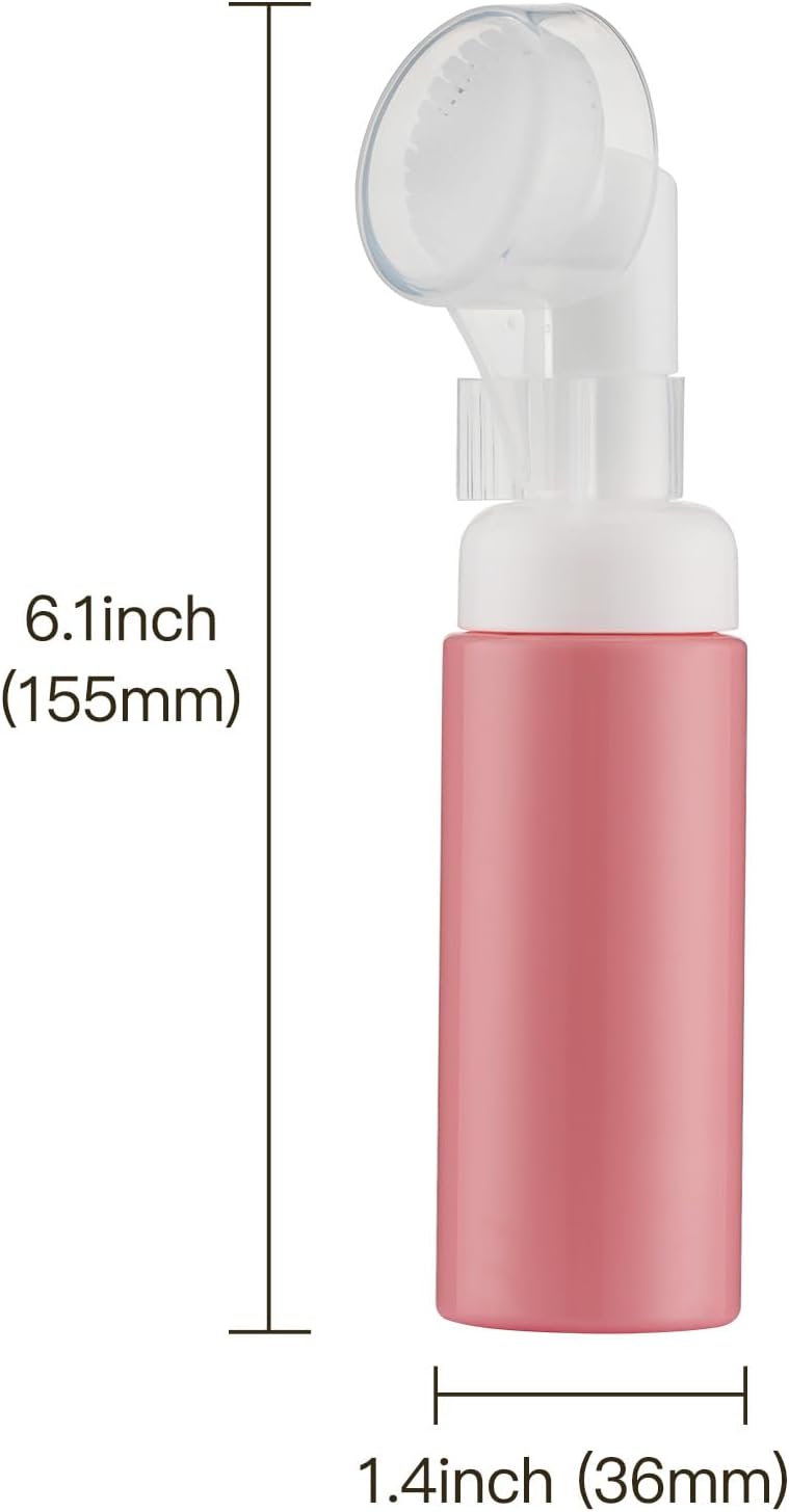 2 OZ Foam Bottle with Brush, Empty Foaming Dispensers to Travel for Soap, Shampoo (3pcs, Pink)