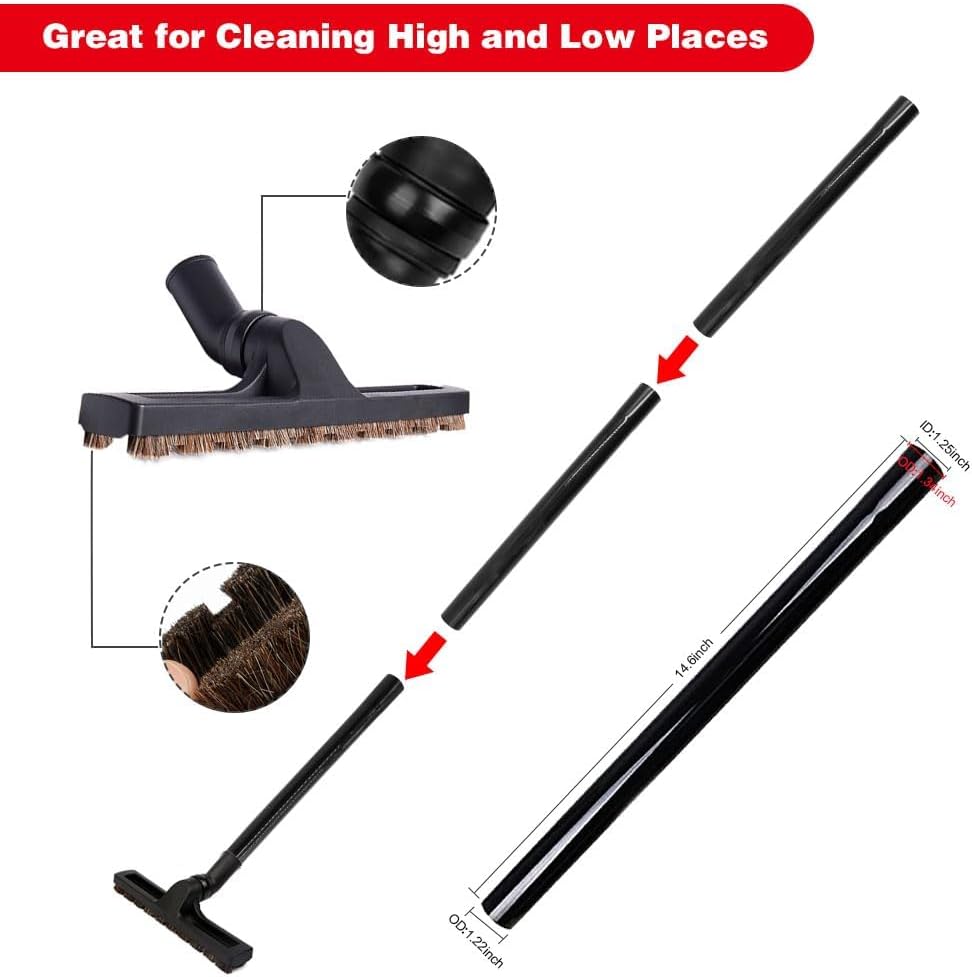 13 Pcs Universal Vacuum Attachments for Shop Vac Accessories - 2 1/2" to 1 1/4" and 1 7/8" to 1" Vacuum Hose Adapter Kit, 1 1/4" Vacuum Floor Brush Flexible Crevice Tool and Vacuum Extension Wand