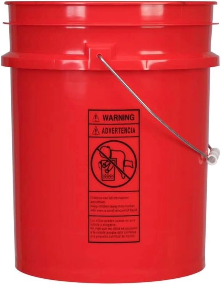 House Naturals 5 Gallon Premium HPDE Plastic Bucket - Made in USA Food Grade Container, BPA Free All Purpose Pail (5, Red)