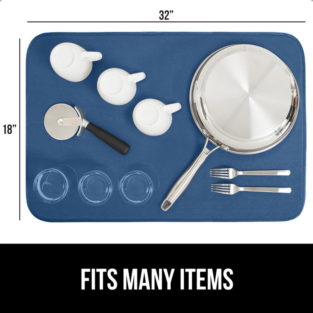 GORILLA GRIP Ultra Water Absorbent Microfiber Dish Drying Mat, 18x32, Quick Dry Thick Mesh, Slip Resistant Pad for Sink Dishes or Under Rack, Kitchen Counter Accessories, Machine Wash, Blue