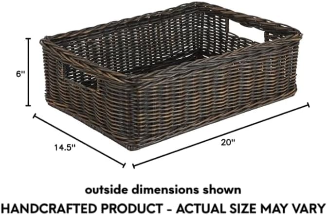 The Basket Lady Under The Bed/Basic Wicker Storage Basket, Medium, 20 in L x 14.5 in W x 6 in H, Antique Walnut Brown
