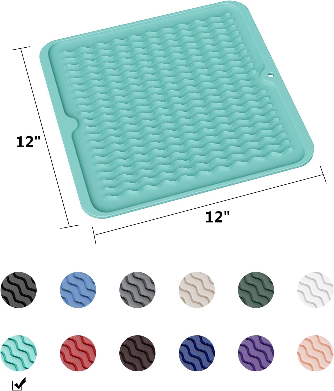 ZLR Silicone Dish Drying Mat for Kitchen Counter, Eco-Friendly Fast Dry Dish Mat, Easy Clean Multi Usage Drying Matt, Heat Resistant Trivet, 12" x 12" Middle, Mint Green