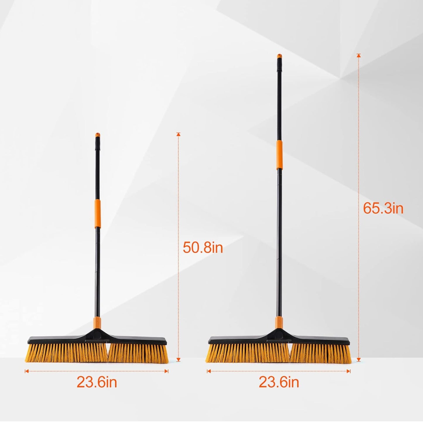24”Push Broom Brush for Floor Cleaning with 65” Long Handle and Stiff Bristles, Heavy Duty Brush for Shop, Deck, Garage, Concrete,Indoor and Outdoor Broom,Orange