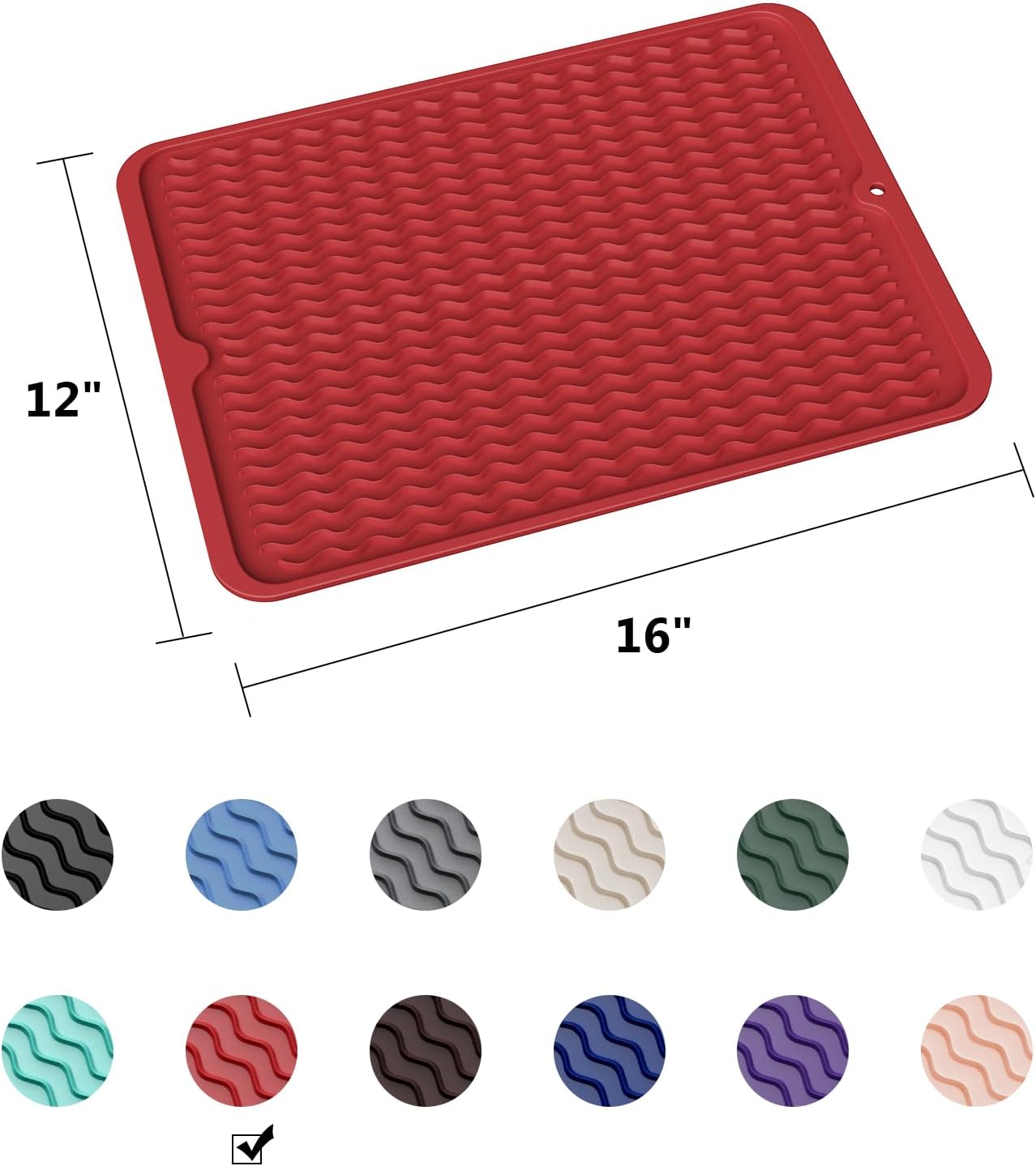 ZLR Silicone Dish Drying Mat for Kitchen Counter, Eco-Friendly Fast Dry Dish Mat, Easy Clean Multi Usage Drying Matt, Heat Resistant Trivet, 12" x 16" Large, Lave Red
