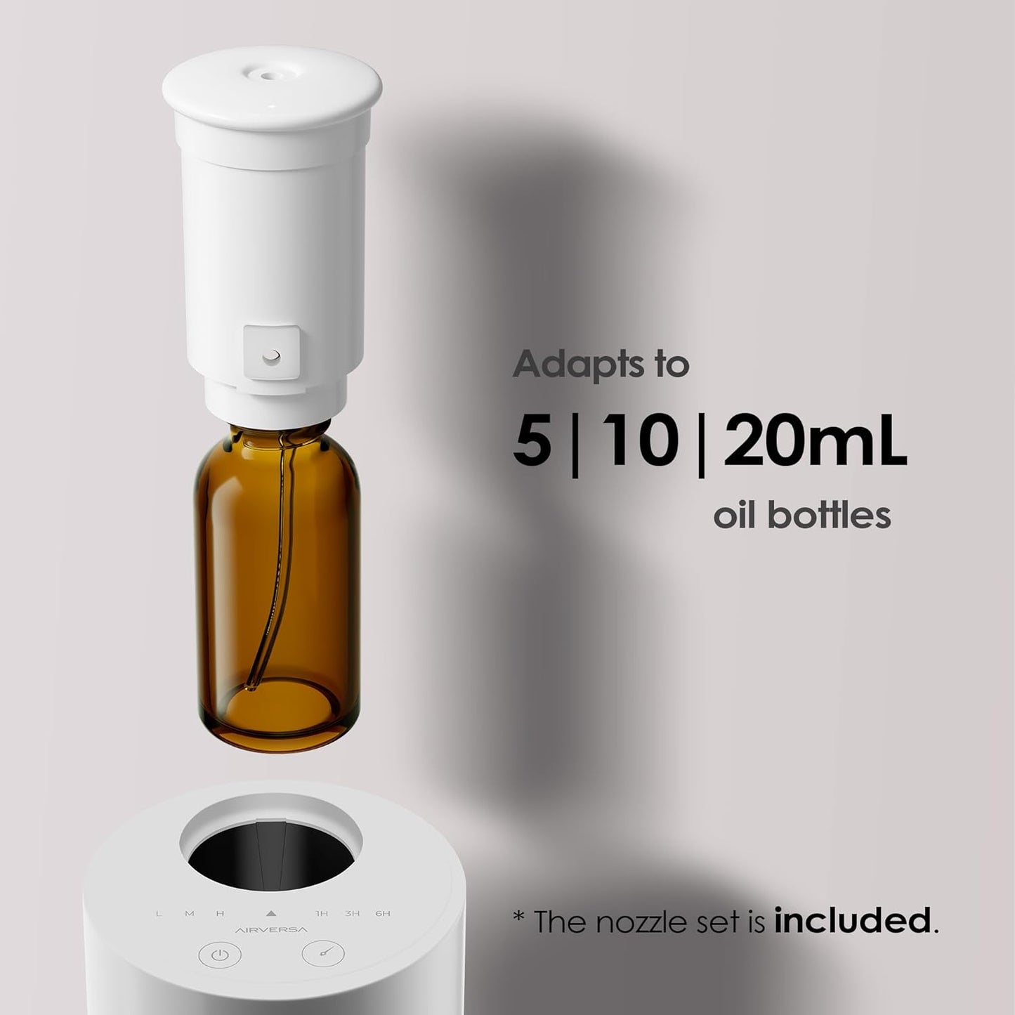 Waterless Diffuser for Essential Oil, Battery Operated Nebulizer, 0.7 Fl.Oz./ 20mL Capacity, Mini Scent Air Machine, 3 Countdown Timers & 3 Mist Levels for Home, Room, Car, Office - AN6 Cold Gray