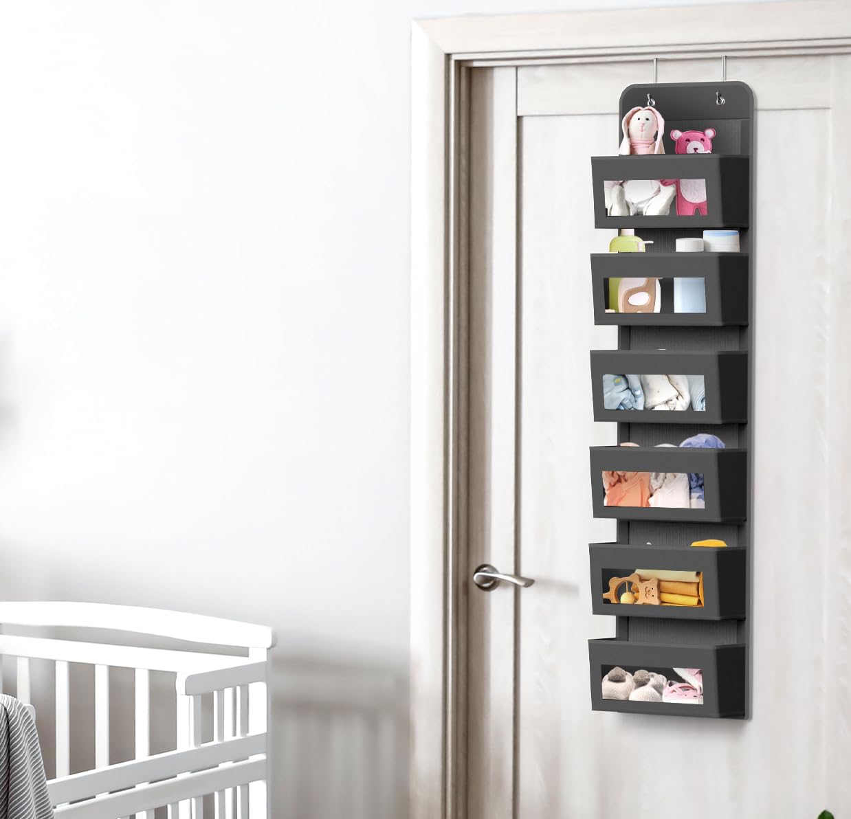 Simple Houseware 6 Clear Window Pocket Over Closet Door Storage Hanging Organizer for Bedroom, Bathroom, Pantry, Dark Gray