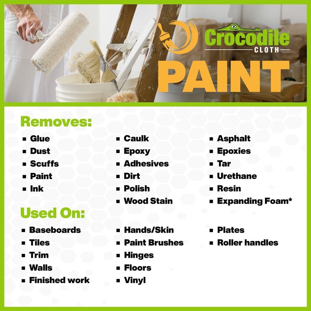 Crocodile Cloth Paint Cleaning Wipes, 600 Count (6 Packs of 100) – Extra-Large 15” x 10” Heavy-Duty Wipes for Paint Prep & Cleanup, Adhesive & Caulk Removal – Painters, Contractors & DIY