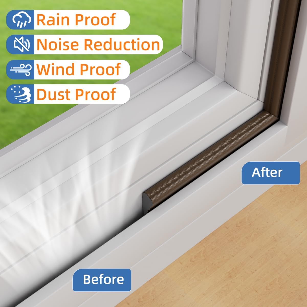 Wedge-Shape Window Weather Stripping Door Frame Seal Strip 3Pcs×196" Brown,Upgrade Black Foam,Soundproofing,Draft Stopper,Winter Insulation,Noise Blocker, Gap Filler for Exterior Front Door Side