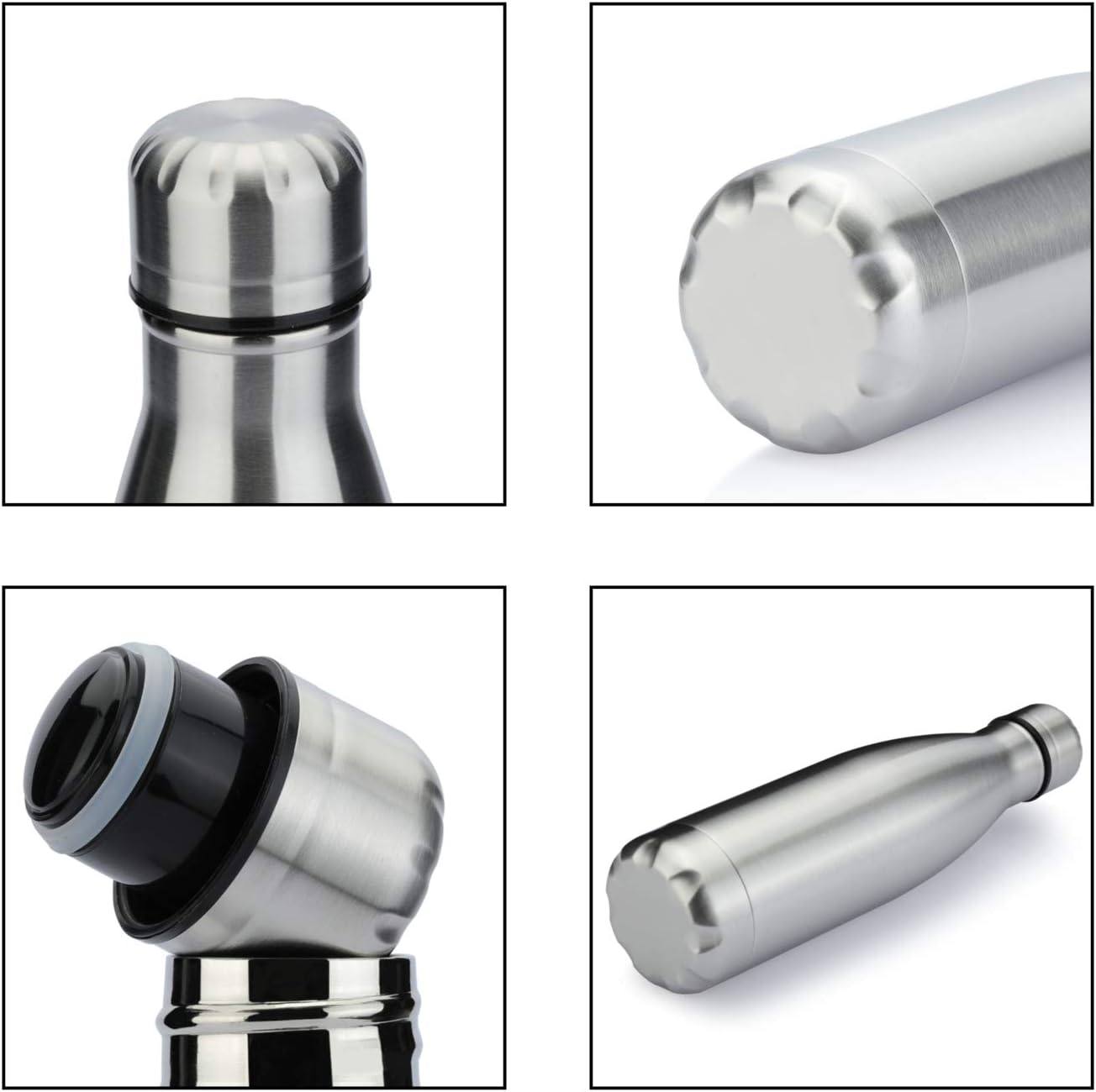 MEWAY 17oz Sport Water Bottle 4 Pack Vacuum Insulated Stainless Steel Leak-Proof Double Wall Cola Shape Water Bottle,Keep Drinks Hot & Cold(Silver,4 Pack)