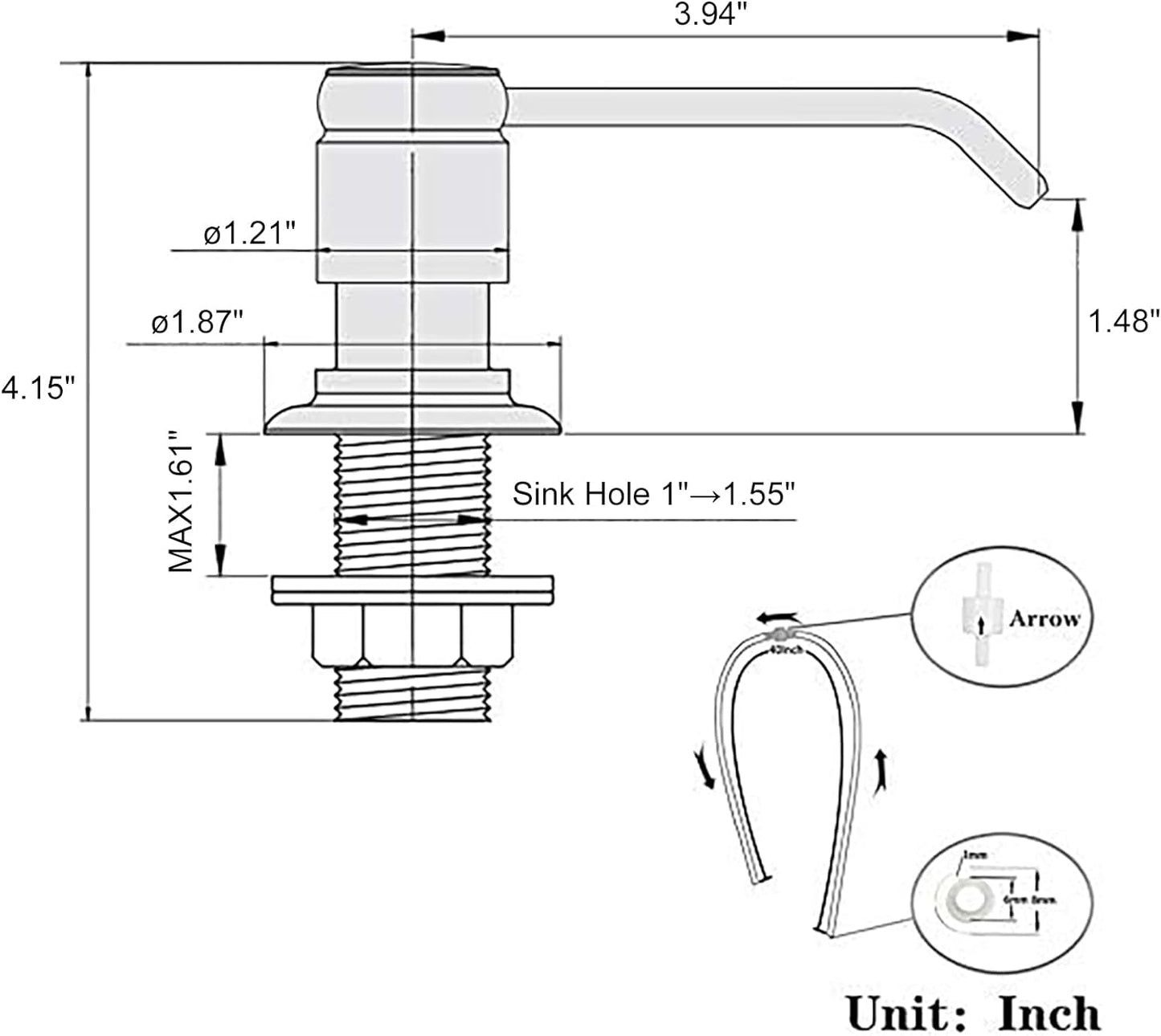 Gagal Kitchen Sink Soap Dispenser (Brushed Gold) and Extension Tube Kit for Kitchen Sink, Complete Brass Head with 40" Silicone Tube Connect to The Bottle Directly, Say Goodbye to Frequent Refills