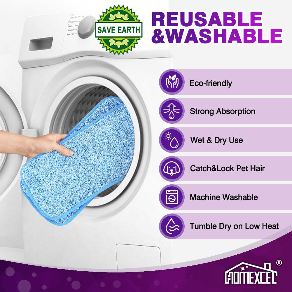 HOMEXCEL Reusable Mop Pads Compatible with Swiffer WetJet (8 Pack) - 12-inch Microfiber Mop Pads Wet Jet Refills for Wet Mopping Cloths - Hardwood Floor Cleaning