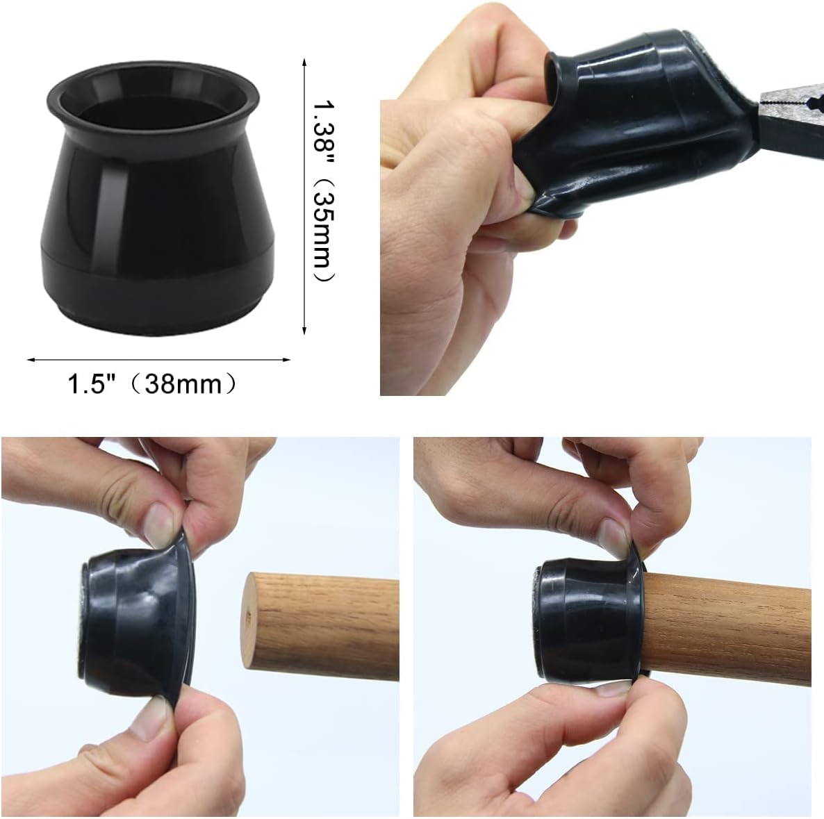 BUMACO Chair Leg Floor Protectors Chair Leg Protectors for Hardwood Floors Silicone Pads Covers to Protect Floors (Black-20 Pcs, Universal L (1-5/16"~2")