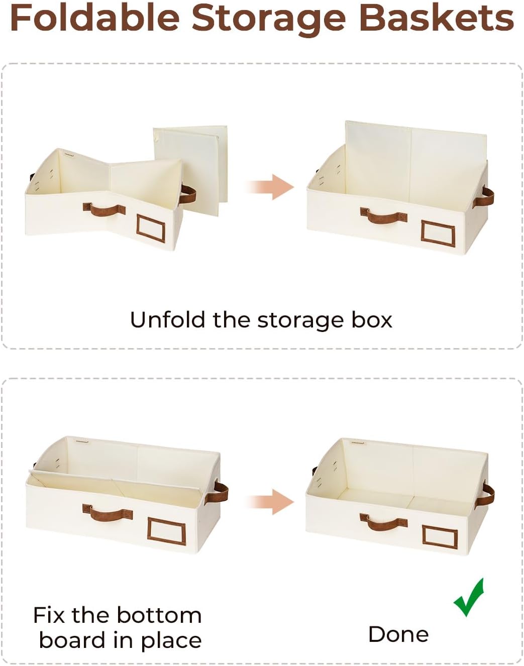 StorageWorks Closet Storage Bins, Trapezoid Organizer Box for Shelves, Fabric Clothes Bin, Foldable Organizing Baskets with Handles, Large, Ivory White, 3-Pack