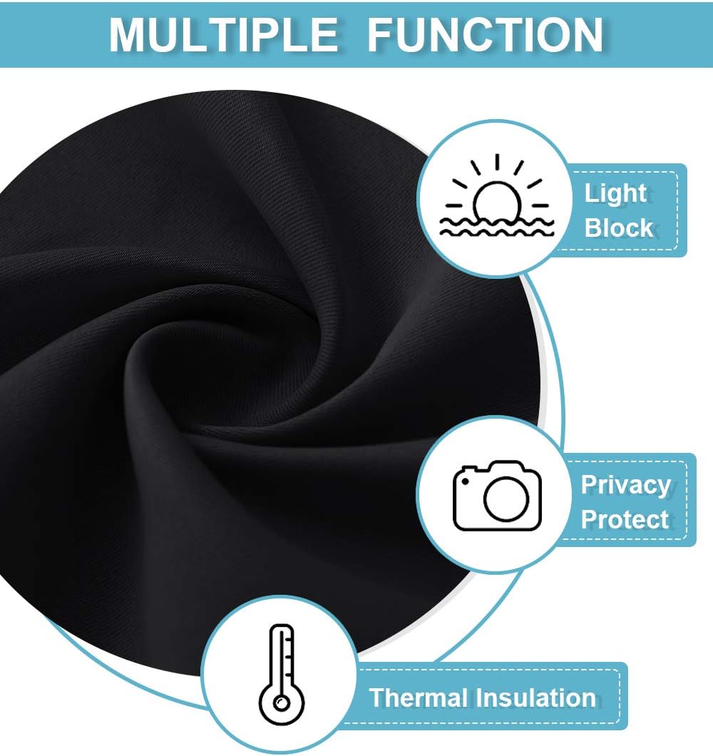 RYB HOME Blackout Curtains 63 inches Long - Energy Saving Insulation Large Window Curtain Blinds for Bedroom Living Room Dining Basement Home Office, W 70 x L 63 per Panel, Black, 2 Pcs