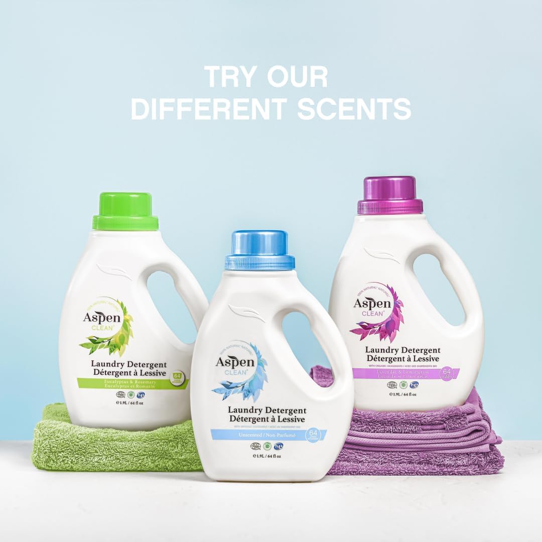 AspenClean Natural Laundry Detergent Eucalyptus & Rosemary - 100% Natural, Organic, HE Liquid Laundry Detergent - Vegan, Cruelty-Free, Biodegradable - Safe for Babies, Pets & Kids - EWG Certified (2
