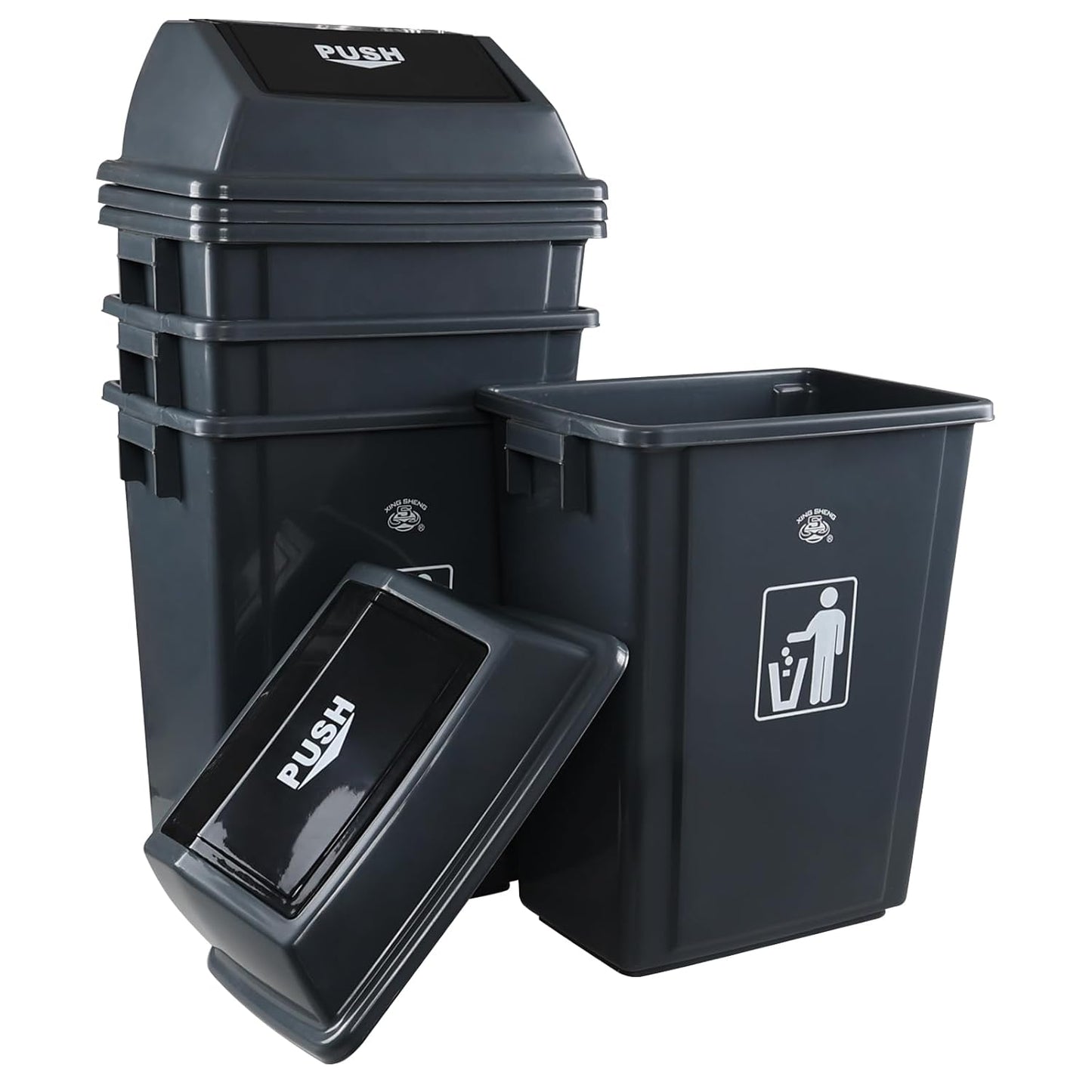 4 Packs 18 Gallon Large Commercial Trash Can, Kitchen Waste Bin with Lid, Plastic Tall Garbage Can Outdoor, 30" High