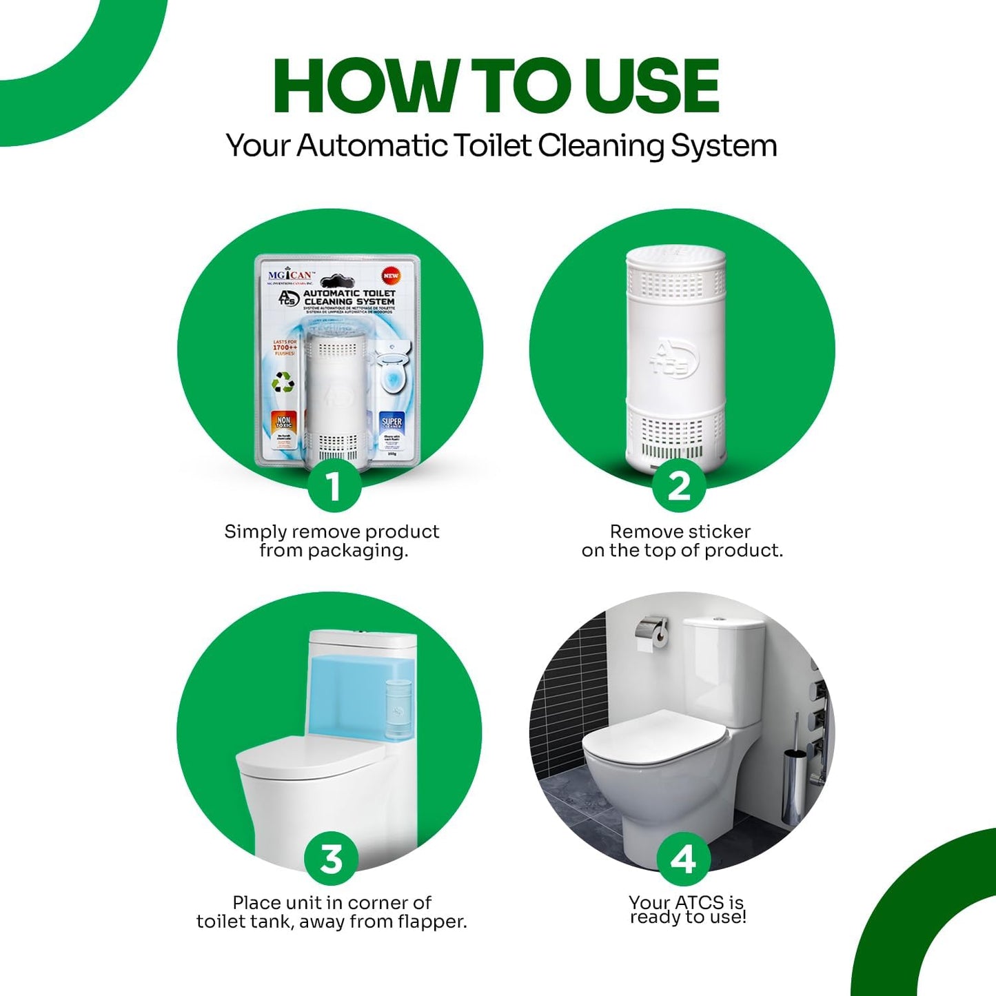 MGICAN Patented Automatic Toilet Cleaning System(ATCS) | Non-Toxic | Bleach Free & Long-Lasting | In Tank Toilet Bowl Cleaner | Cleans & Removes Stains in Every Flush| UL-Certified, 1 Pack