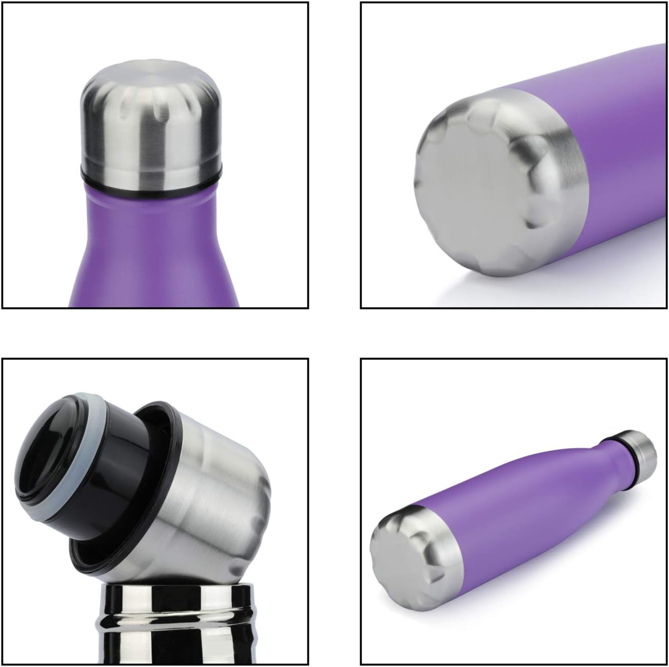 MEWAY 17oz Sport Water Bottle 8 Pack Vacuum Insulated Stainless Steel Leak-Proof Double Wall Cola Shape Water Bottle,Keep Drinks Hot & Cold (Purple,8 Pack)