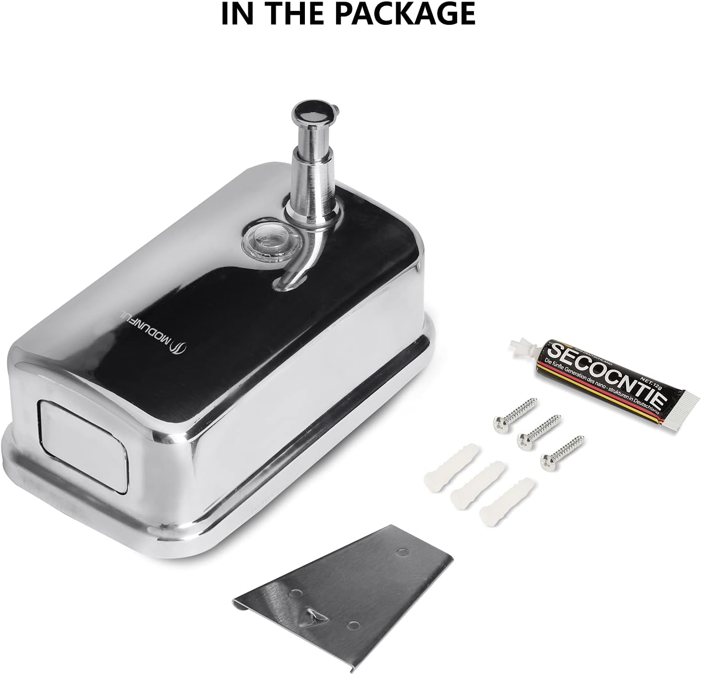 modunful Stainless Steel Soap Dispenser β 27oz Wall Mounted for Family Use, Brushed Nickel, Leak-Proof Pump, Durable Design for Busy Households