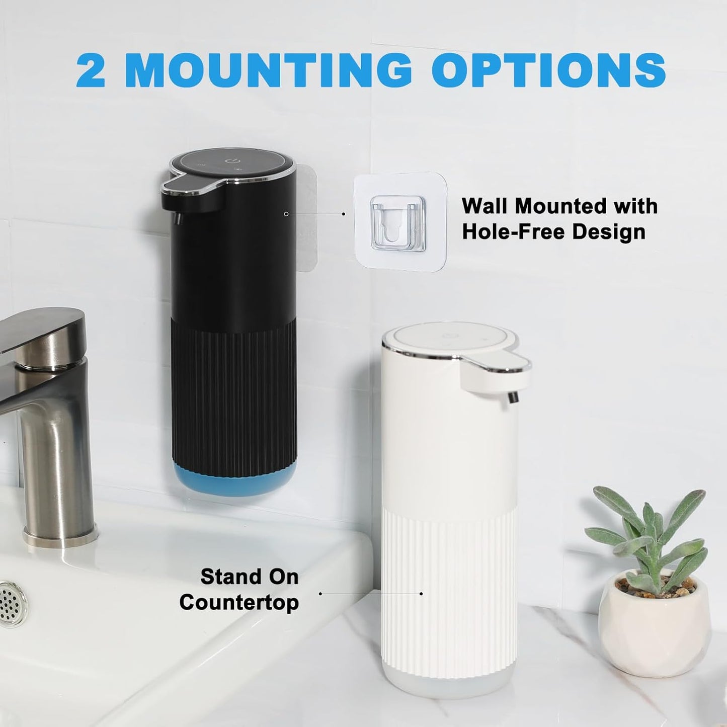 Automatic Soap Dispenser, 2 Pack Black and White Touchless Liquid Soap Dispensers for Bathroom, 13.5 Fl Oz Plastic Electric Auto Dish Soap Dispenser Wall Mount for Kithcen