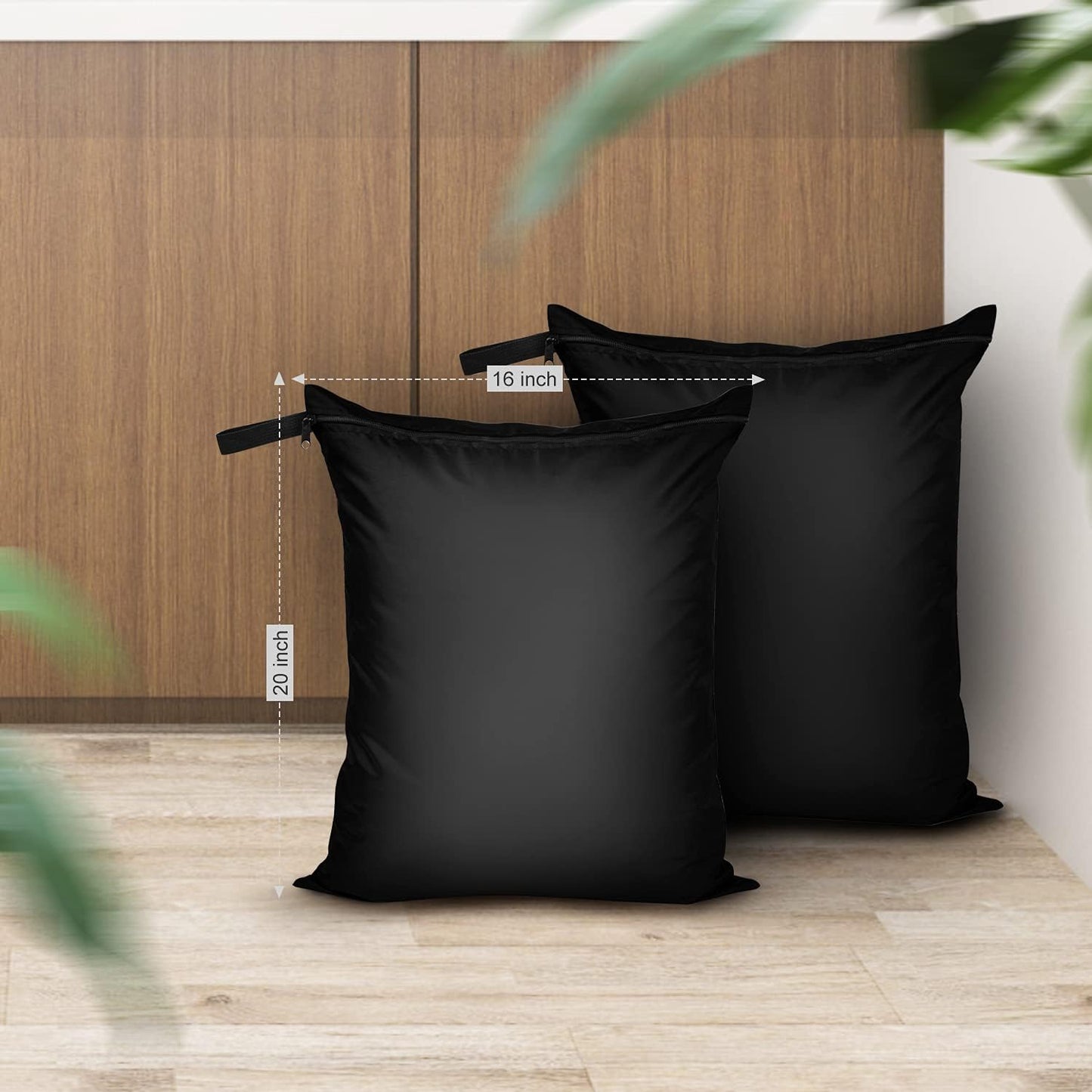 OTraki 2 Pack Laundry Bags 16x20 inch Wet Dry Bag for Swimsuit and Towels Medium Travel Dirty Clothes Bag Machine Washable Laundry Sack for Gym Beach Swimming Workout Yoga Black