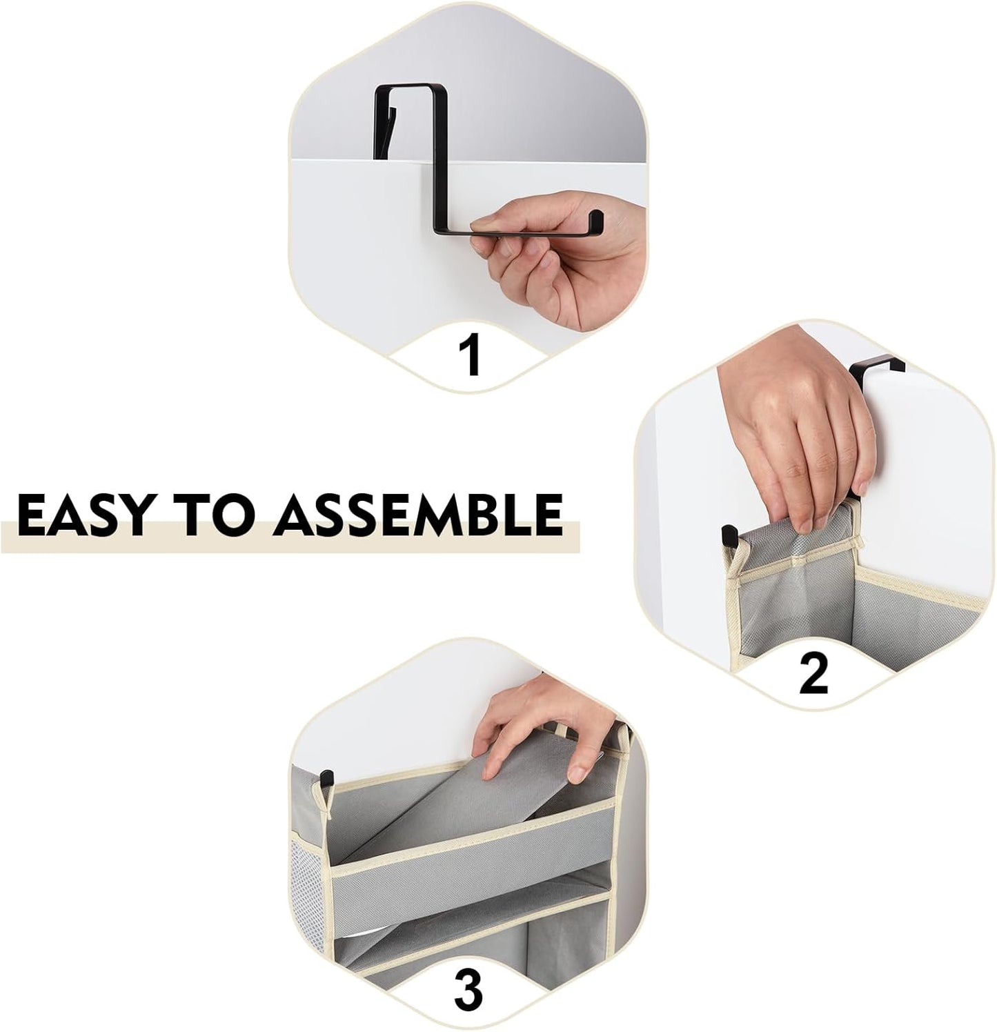 2 Pack Over The Door Hanging Organizer 5-Shelves and 10 Side Pockets, Over The Door Storage for Bathroom and Bedroom, Back of Door Organizers for Baby Products and Kid's Toys(13"x5"x44" Grey)