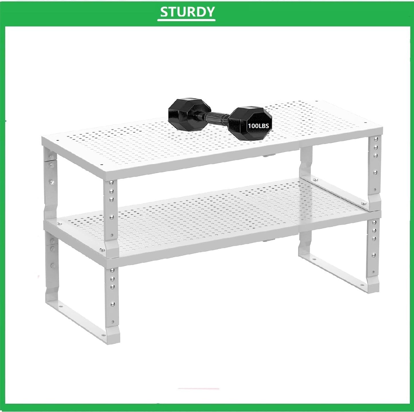 Metal Stackable Expandable Storage Shelf - Multi-Functional Home Storage Shelf, Suitable for Kitchen, Cabinet,Bathroom, Office, Garage, etc.(3PACKS/White/Large