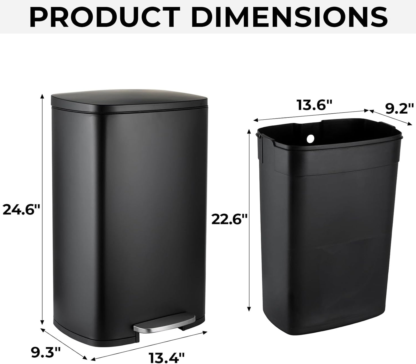 8 Gal Kitchen Trash Can, 30L Recycling or Garbage Bin, Brushed Stainless Steel Waste Basket, Soft&Quiet Close Dustbin, with Step-On Pedal, Removable Inner Bucket, for Home, Office, LIving Room