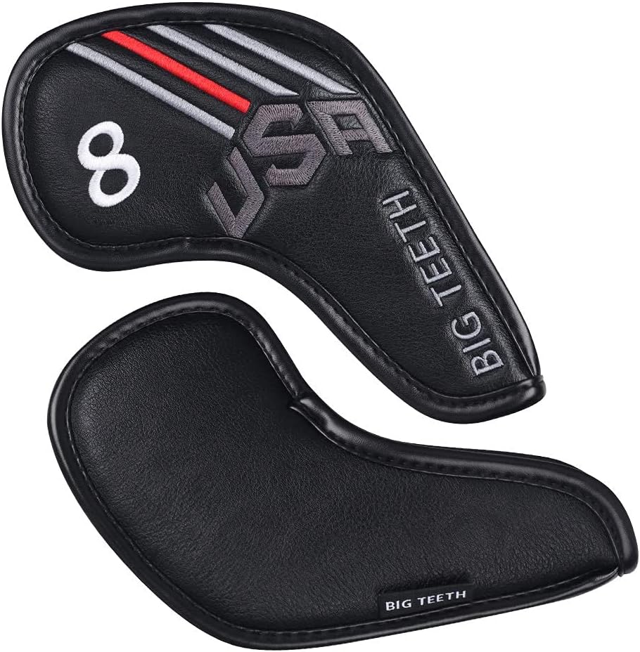 Big Teeth Golf Cover USA Stripe and Star Headcover Covers, Driver Fairway Wood Hybrid Headcovers Fits Blade Mallet Putter Iron and Woods with Magnetic Club Protector Pu Leather Golf Accessories