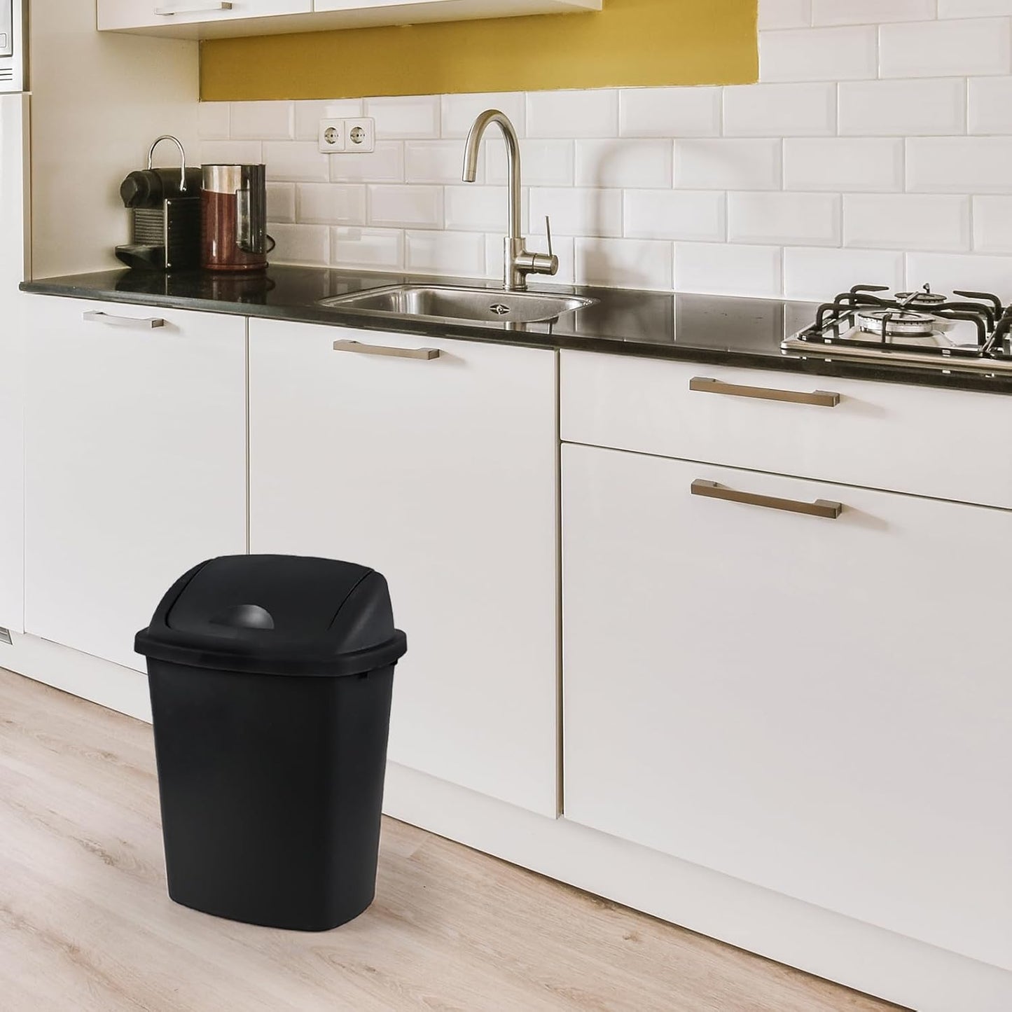 4-Pack 6 Gollons Garbage Bin with Lid, Black Swing Top Trash Can