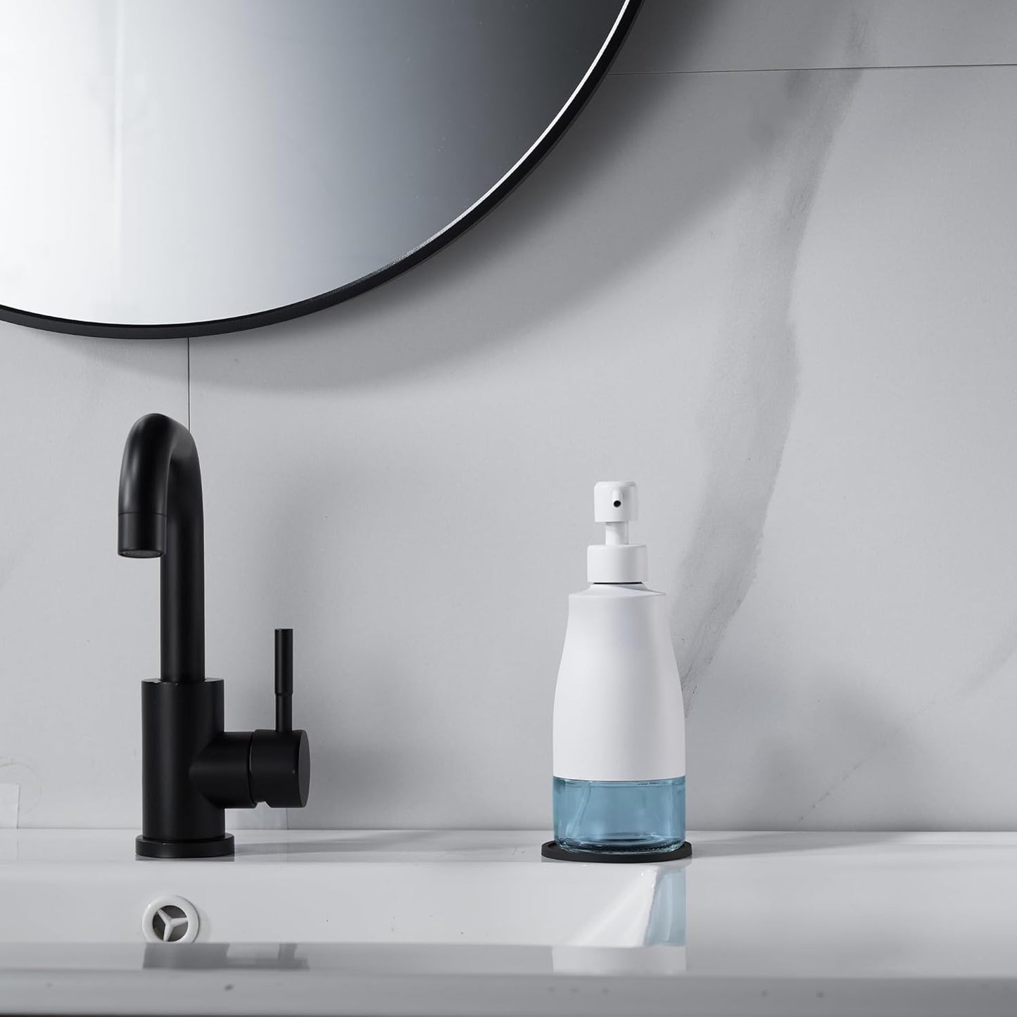 Gaussra White Soap Dispenser with Coaster and Stickers, Stainless Steel and Glass Bottle Hand Pump Dispenser, Refillable Liquid Hand Soap Dispenser for Bathroom & Kitchen (11OZ / 320ML)