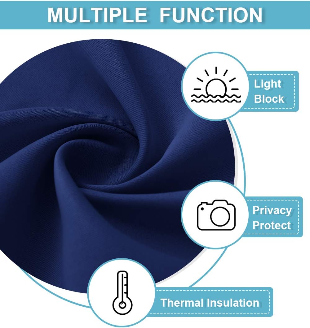 RYB HOME RV Curtains for Camper Windows - Soft Thermal Insulated Small Window Curtain Tiers for Cafe Kitchen Bedroom Basement Glass Door Window, W 42 x L 30 inches, Marine Blue, 2 Panels