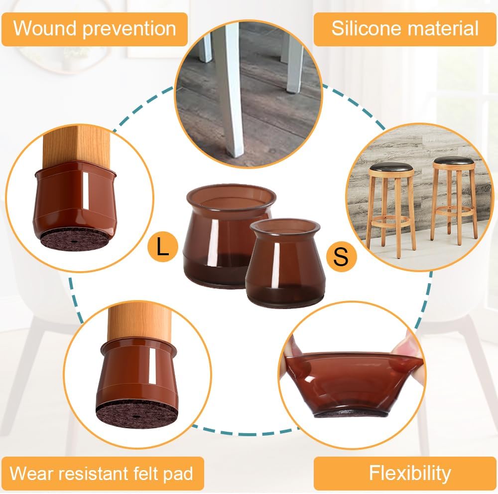 32 Pcs Chair Leg Protectors for Hardwood Floors, Silicone Felt Furniture Leg Cover Pad for Protecting Floors from Scratches and Noise, Smooth Moving, Small(Fit Round Diameter:5/16" to 1-5/16")