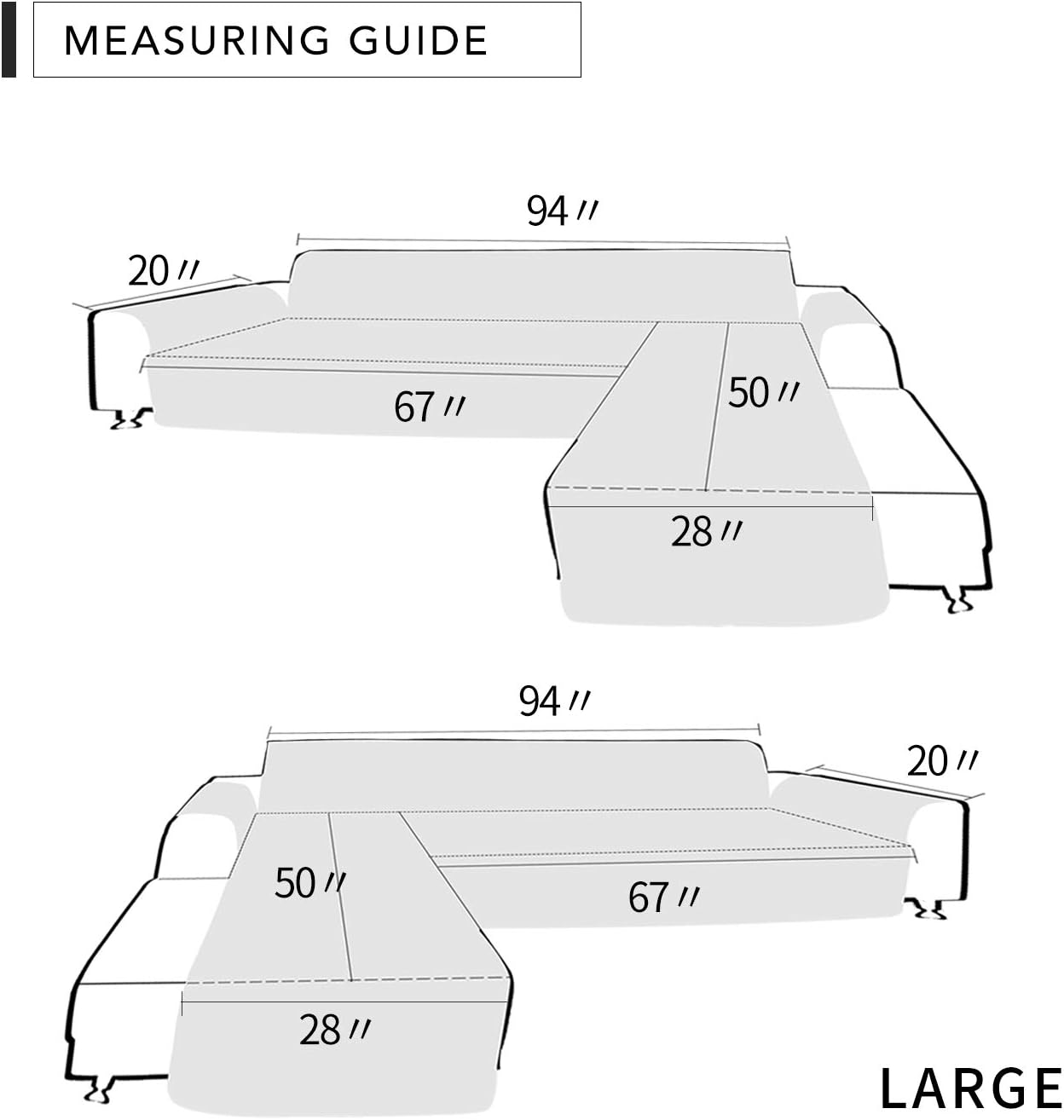 Easy-Going L Shape Sofa Slipcover - Sectional Couch Cover with Chaise Lounge & Reversible Sofa Cover Protection for Pets & Kids (Large, Gray/Gray)