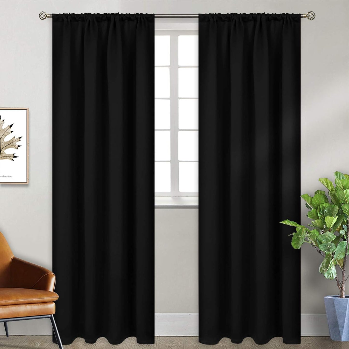 BGment Thermal Insulated Blackout Curtains 84 Inches Long for Bedroom - Rod Pocket Room Darkening Curtain for Living Room, 42 x 84 Inch, 2 Panels, Black