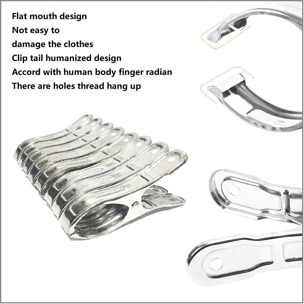 8 Pack Stainless Steel Clothespins, 4.7 Inch Towel Clips for Beach Chairs,Giant Clothes Pins,Metal Clip - Keep Your Towel from Blowing Away, Suitable for Home Use/Beach Chairs on Cruise Ships
