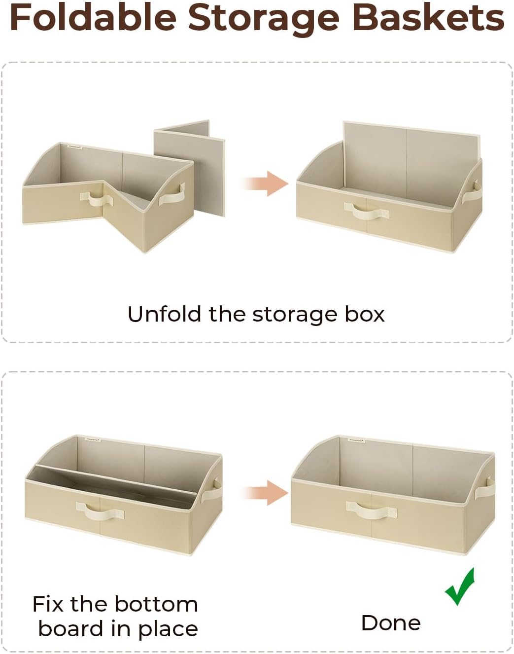 StorageWorks Closet Storage Bins, Trapezoid Organizer Box for Shelves, Fabric Clothes Bin, Foldable Organizing Baskets with Handles, Large, Light Brown, 3-Pack