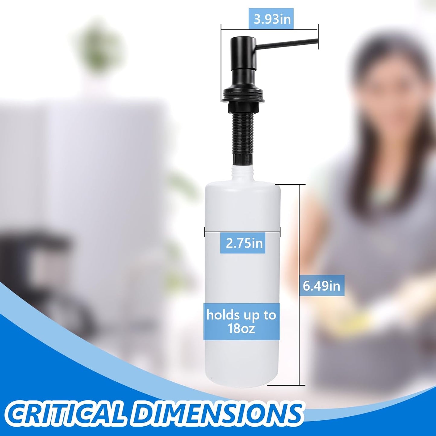 Soap Dispenser for Kitchen Sink Built in Sink Soap Dispenser, Countertop Soap Dispenser with 500ML/18OZ Bottle Refill from Sink Soap Dispenser(Black)