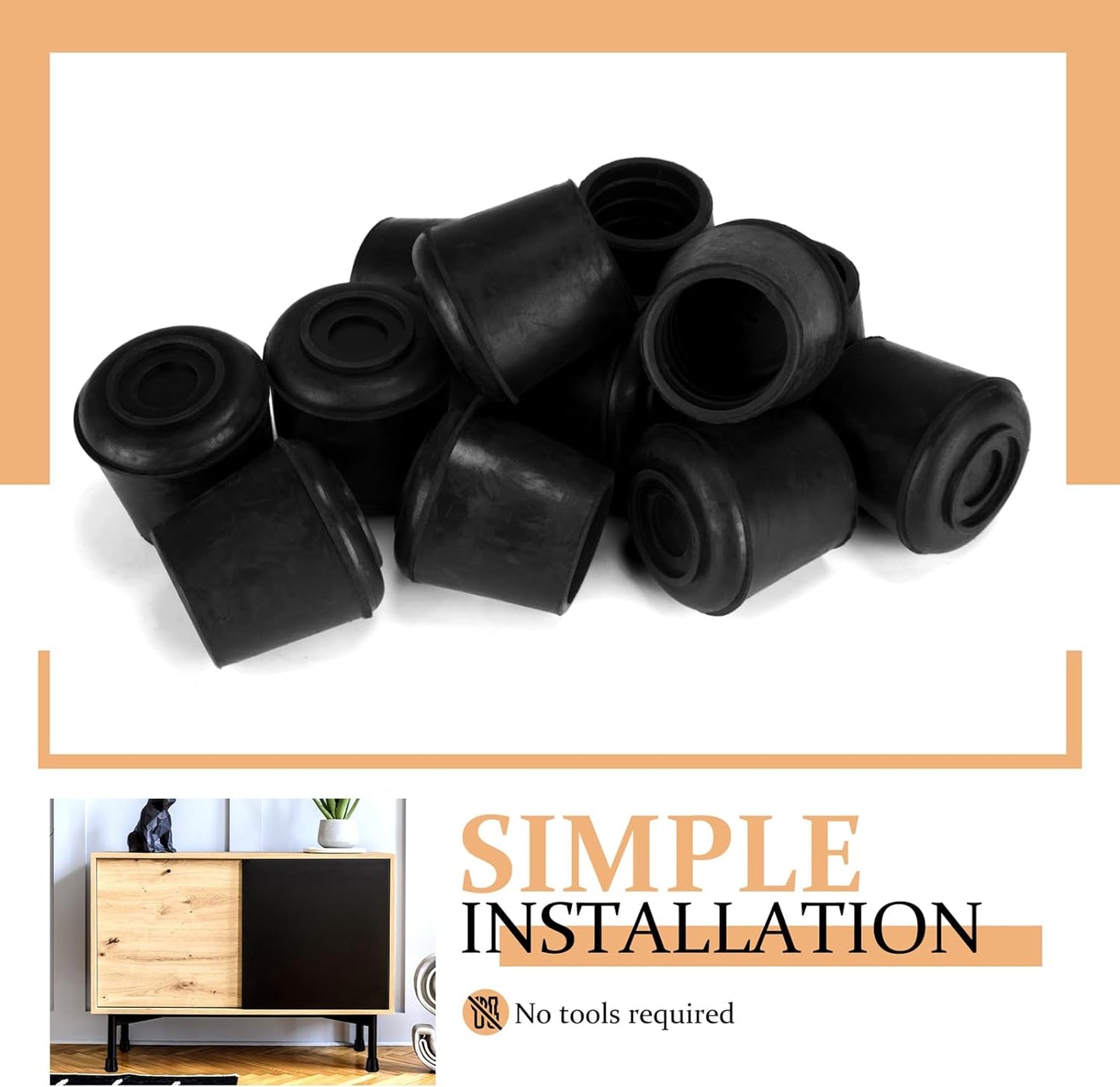 1/2" Round Rubber Chair Leg Tips Caps, 8 Pack Extra Small Chair Leg Floor Protectors Small Furniture Legs Caps Non Slip Reduce Noise for Hardwood Floors (Black, Fit: 12mm to 13mm)