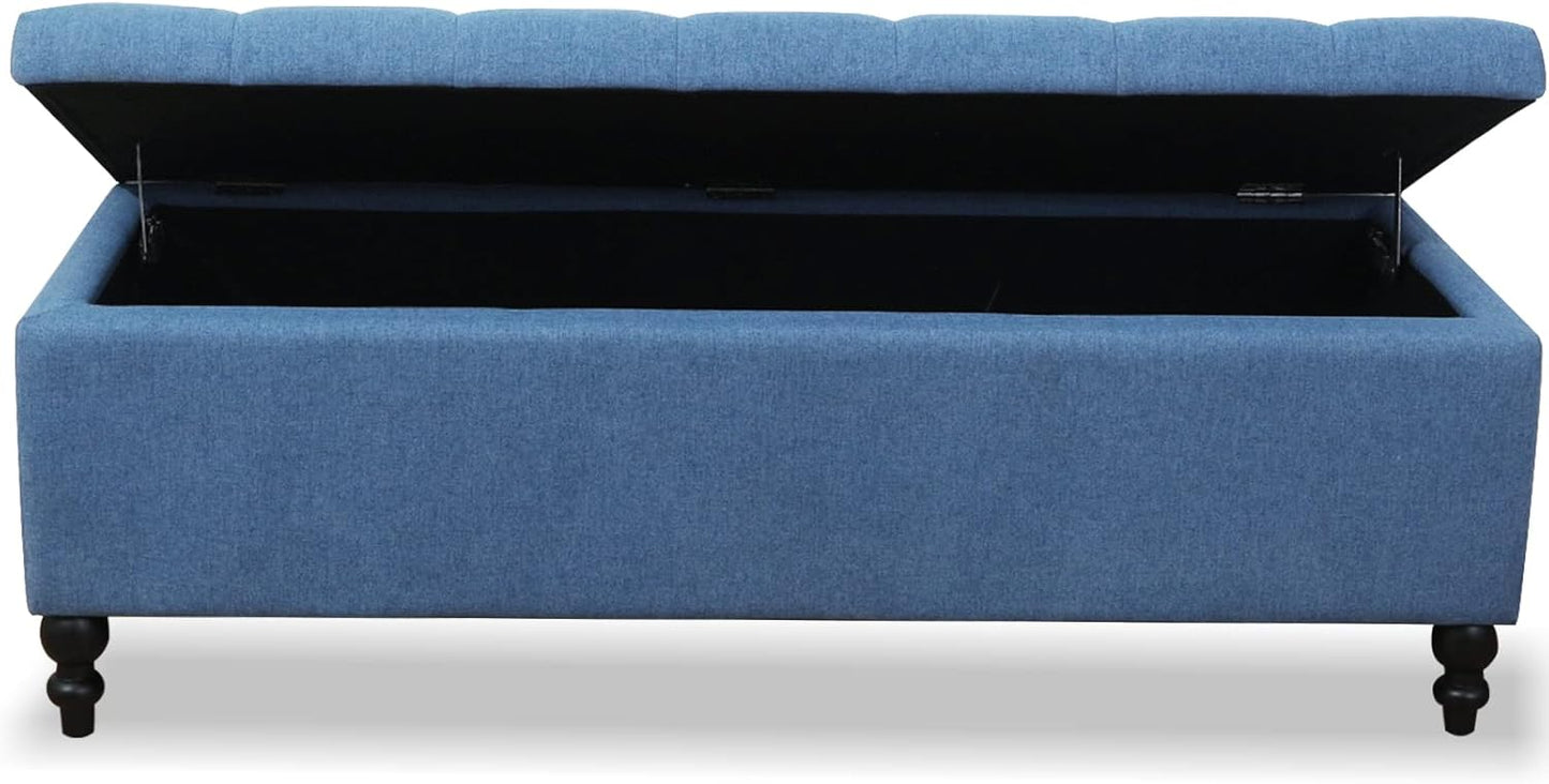 Storage Ottoman 50.2 Inches Upholstered Fabric Storage Ottoman Bench,Button Tufted Ottoman with Storage for Living Room (Blue-TP)