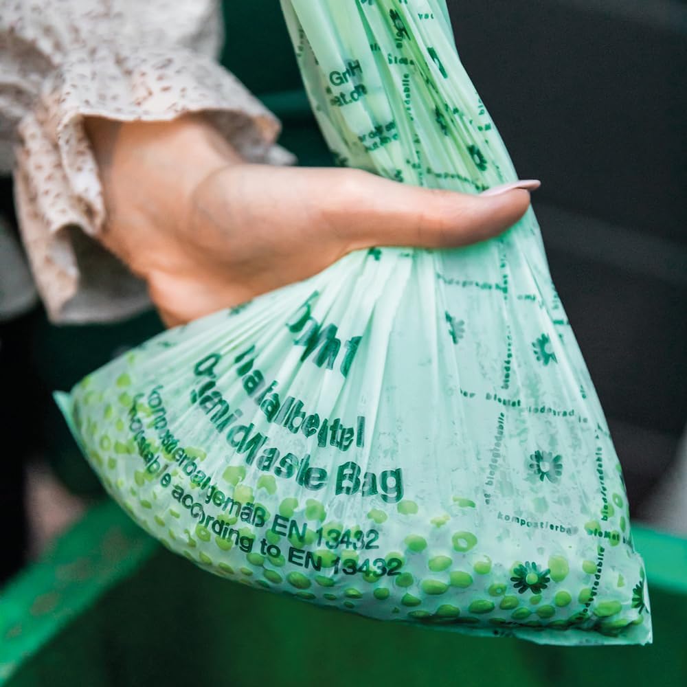 bioMat 2.6 Gallon Compostable Trash Bags with Handle Ties, 150 Count, Compost Bags for Garbage Bins, BPI ASTM D6400 and CMA Certified Trash Bags