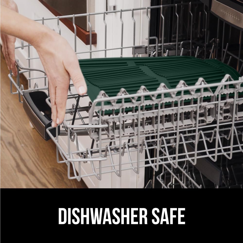 GORILLA GRIP 100% BPA-Free Silicone Dish Drying Mat for Kitchen Counter, 18x24, Quick Dry, Water Catching Ribbed Design, Easy Clean Waterproof Sink Liner, Heat Resistant, Fits Under Rack, Hunter Green