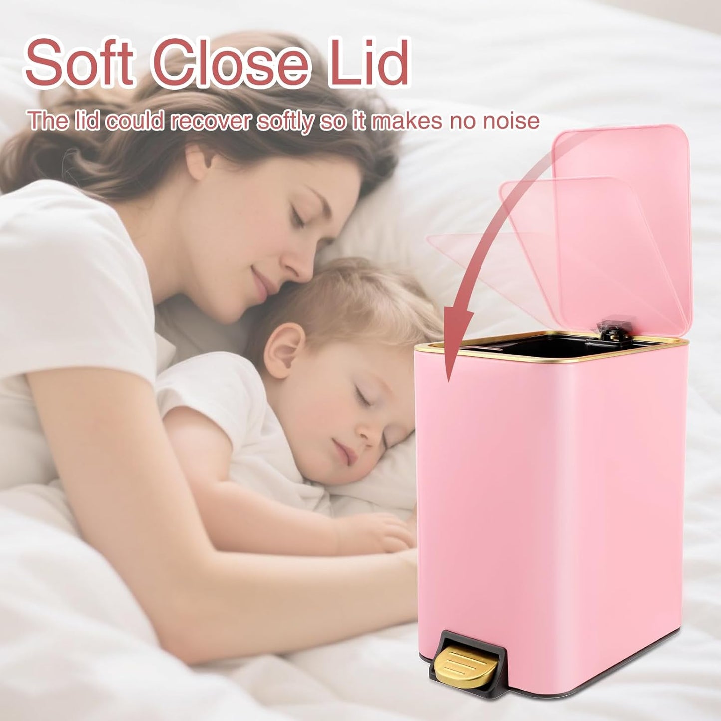 Small Bathroom Trash Can with Lid Soft Close, 1.8 Gallon Stainless Steel Garbage Can with Removable Inner Bucket,80Count Trash Bags, Slim Step Pedal Trash Bins